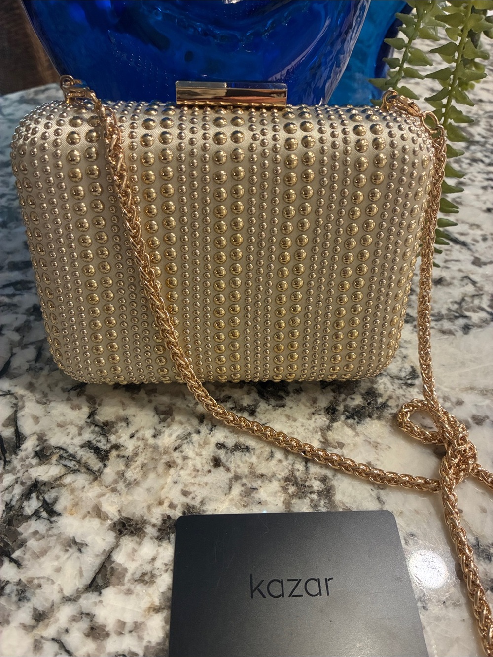Gold Studded Evening Clutch with Chain Strap